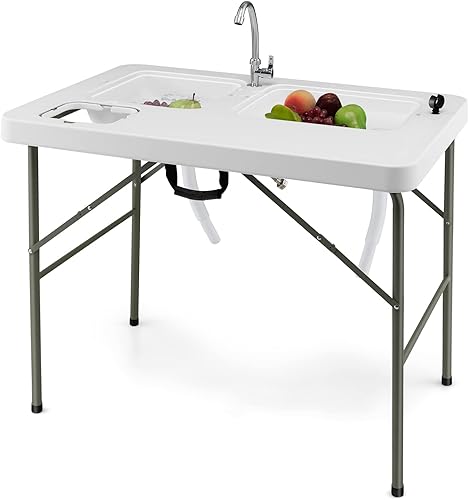 LDAILY Mesa de limpieza de peces estación de filete de pescado plegable con 2 fregaderos integrados y grifo giratorio de 360 mesa de picnic portátil disponible en Yaxa Colombia