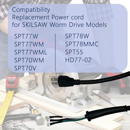 Image of 95104L Circular Saw Power Cord-1pc | Compatible with SKILSAW Saw SPT77W, SPT77WM, SPT77WML, SPT78W, SPT70WM, SPT78MMC, SPT70V, SPT55, and HD77-02