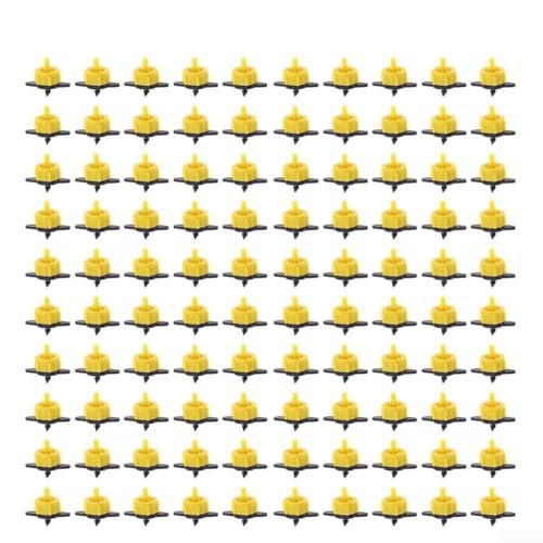 Paquete de 100 emisores de goteo de compensación de presión ajustables con caudal de 2/4/8/16 L, goteros de punto de riego de polipropileno para plantas en maceta, árboles, huertos e invernaderos