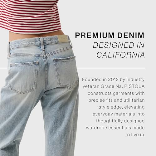 Image of PISTOLA - Lexi Mid Rise, Signature Bowed Straight Jeans - Light Denim Jeans