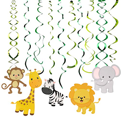 FT-SHOP Guirlandes Verticales Animaux Suspendus Tourbillons Bannière Plafond Suspendu Swirl Décoration pour Bébé Douche Fête Forêt Thème Anniversaire Décor Fournitures 30 pièces