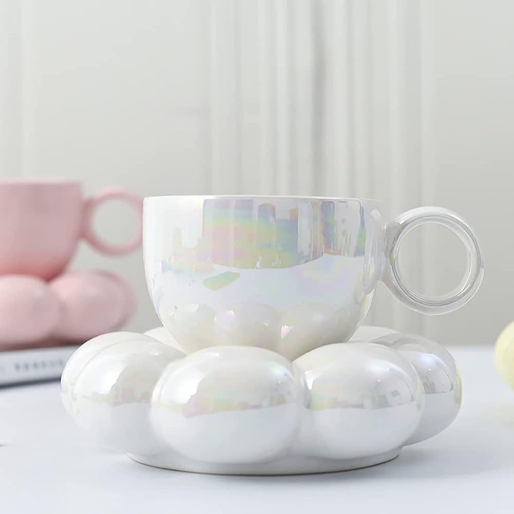 2 x zestaw filiżanek do kawy i spodków w kwiaty, słodki zestaw filiżanek i spodków, ceramiczna filiżanka do kawy ze spodkiem ze słonecznikiem, 6,7 uncji