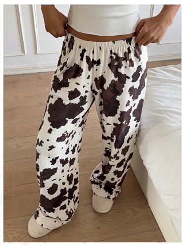 Women's High Waisted Wide Leg Pants Casual Cow Graphic Baggy Pajama Pants Trousers4