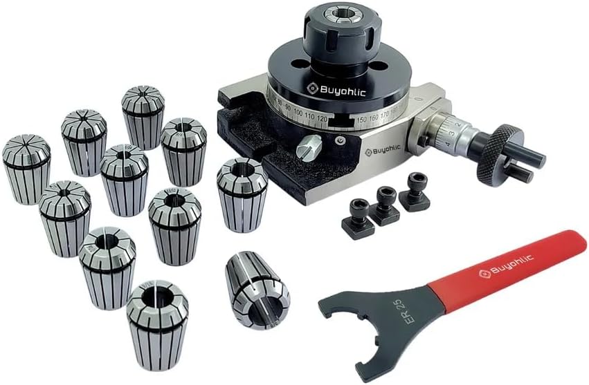 3" | 80mm 4 slot Regular Rotary table with ER Adapter & T-nuts with Spanner (ER25-12Pcs Collet Set (Range 1/8-5/8''))