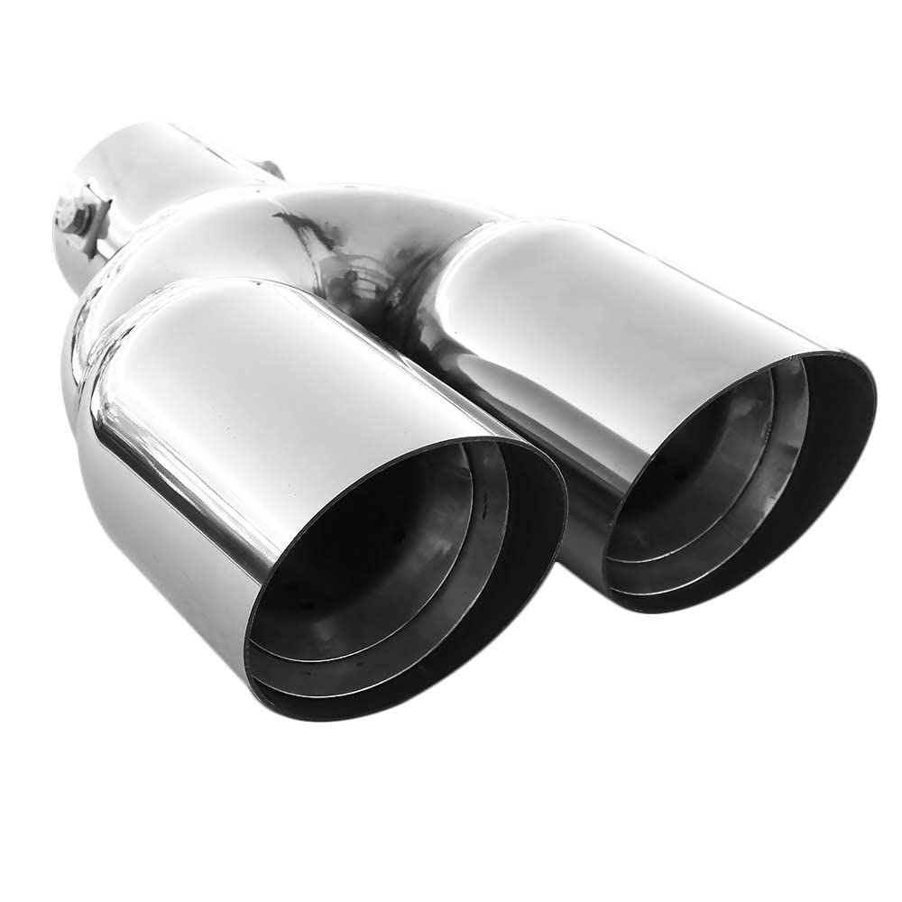 Embout d'échappement double tube double rond en acier inoxydable - Pot d'échappement sport - Embout d'échappement - Embout d'échappement universel - Chromé - Inoxydable