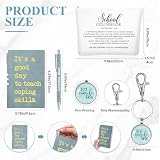 Sunnychicc 5 Pcs School Counselor Gifts for Women 16oz Glass Cup Makeup Bag Leather Notebook Pen Keychain Graduation End of Year Teacher Gift for School Counseling Week Guidance(Blue)