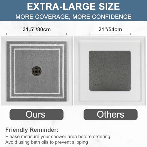 Image of Square Shower Mat Non Slip: 32x32 Inch Extra Large Shower Mats for Inside Shower, Non Slip Shower Mat with Drain Hole in Middle- Anti Slip Shower Floor Mat, Loofah Shower Stall Mats for Elderly