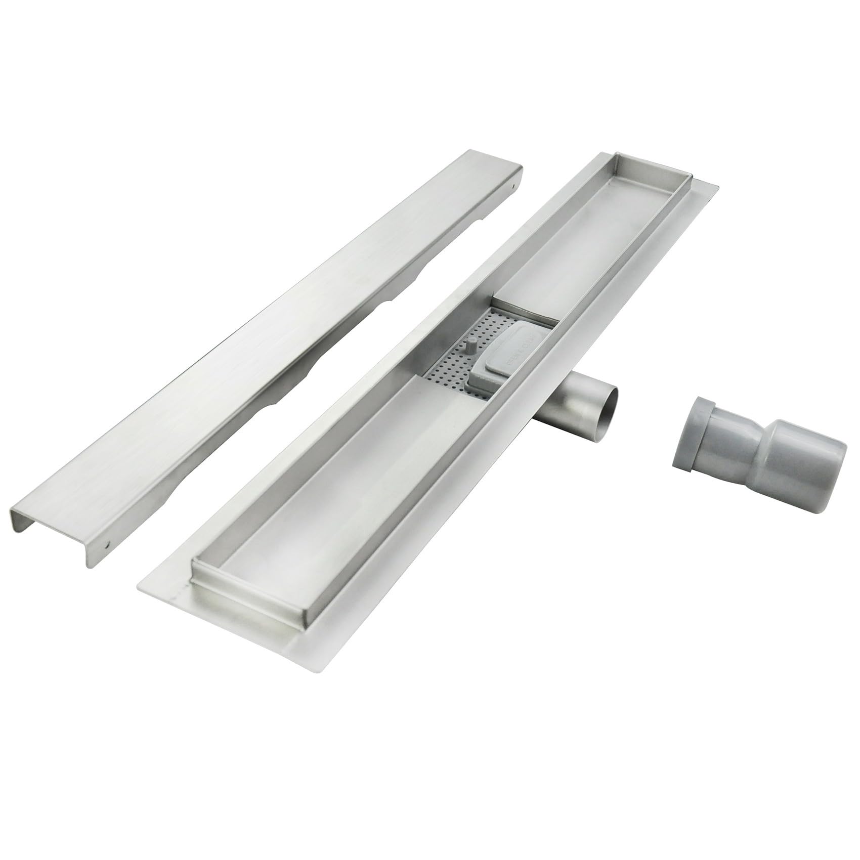 DALA Caniveau de douche Italienne inox L.120 cm avec siphon anti-odeurs + filtre, drainage performant