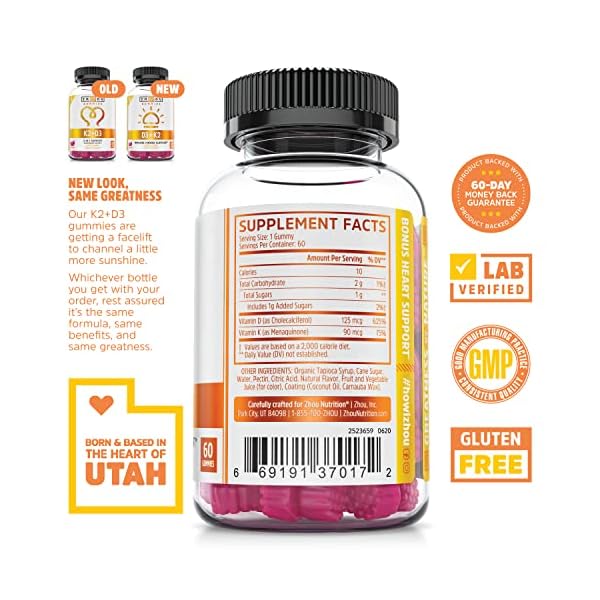Zhou Nutrition Vitamin D3 K2 Gummies, Bone and Heart Health Formula