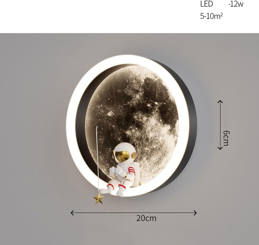 Lampa ścienna LED 3D z motywem astronauta, planety i księżyca, dekoracyjna lampa do pokoju dziecięcego (biała)