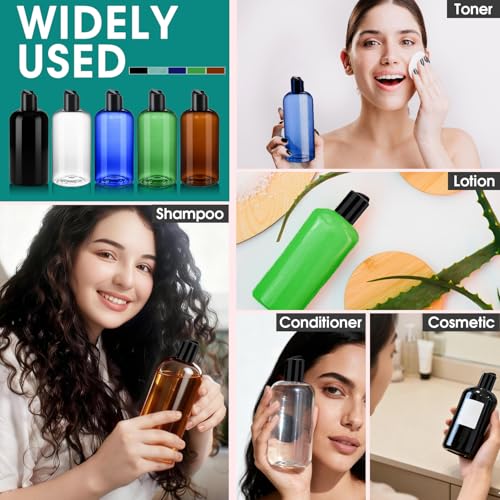 Image of 8 oz Clear Plastic Refillable Travel Shampoo and Conditioner Bottles with Black Disc Top Caps 3 Packs Empty Squeeze Bottles Cosmetic Containers for Lotions, Body Soap Cream