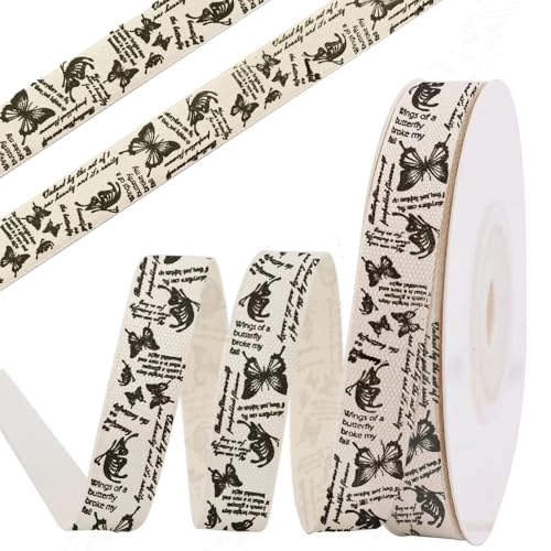 anshome Butterfly Cotton Ribbon, 5/8" x 10 Yards Spring Cream White Ribbons Soft Natural Fabric Ribbon for Home Décor Party Gift Wrapping