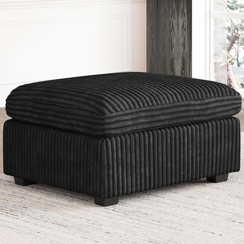 Belffin Ottoman Seat with Storage for Modular Sectional Sofa Storage Ottoman Bench Footrest for Living Room Corduroy Sectional Couch Black Ottoman Mod