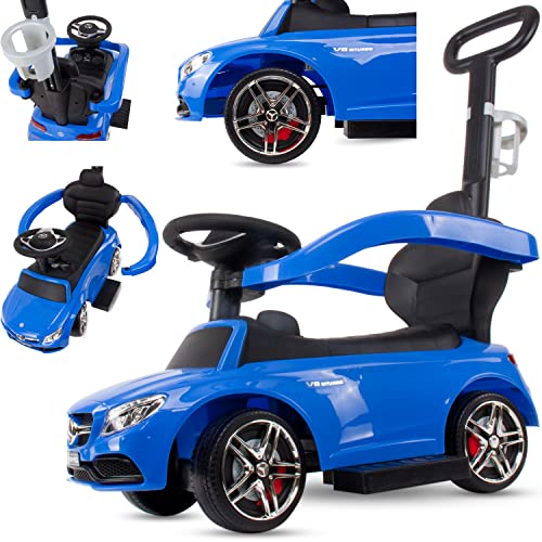 Rutschauto ab 1 Jahr, schubstange bobbycar, Mercedes in rot, blau, Weiss, kinderauto, Baby Auto, Rutschauto mit Fußstützen, Rutschauto mit Druckstange, lauflernhilfe mit Klängen (Blau) Cover