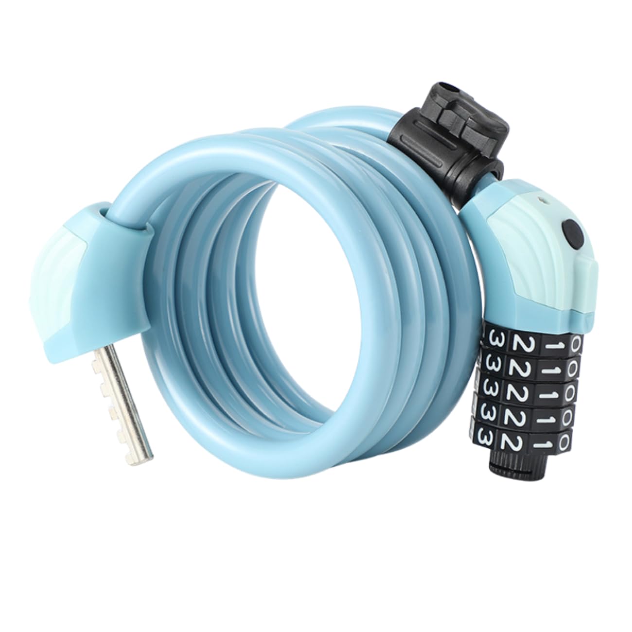 Cable Lock 5 Digits 120 cm/10 mm with Light, Bicycle Lock, Motorcycle Helmet, Electric Scooter, Anti-Theft (Blue)