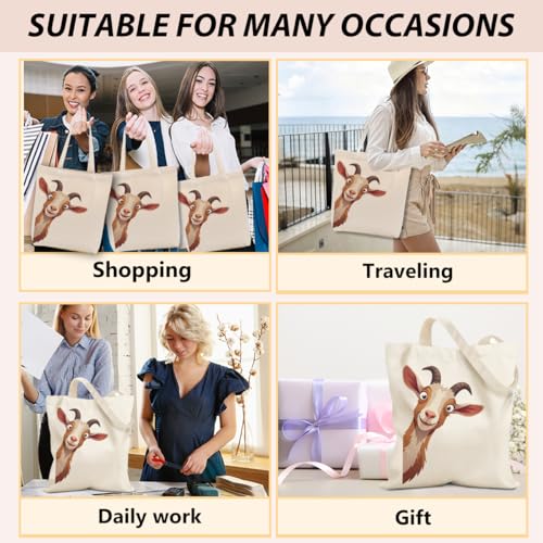 NGZS Funny Goat Decor Canvas Tote Bag, Goat Gifts for Women Girl Animal Lover Sister Bestie Daughter Graduation Birthday Reusable Shoulder Tote Bag for Grocery Shopping Travel Gym, with Inner Pocket