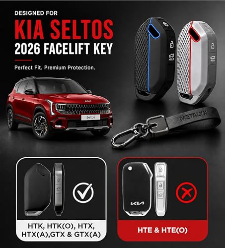 Image of Metalyx [2 Key Covers + 1 PU Leather Keychain] for Kia Seltos 2026 | Silicone Key Fob Case | Anti-Scratch | HTK HTK(O) HTX HTX(A) GTX GTX(A) Keyfob Case For Seltos Facelift