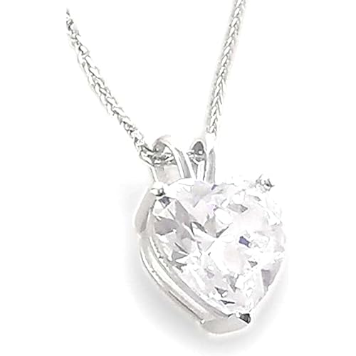 18k SOLID Gold LUXURY WOMENS DAY Gift for her 8mm Diamond Necklace Pendant 1.5 carat HEART SOLITAIRE DIAMOND Heart Diamond Necklace Anniversary HANDMADE Jewellery for women (SOLID 18K White GOLD)