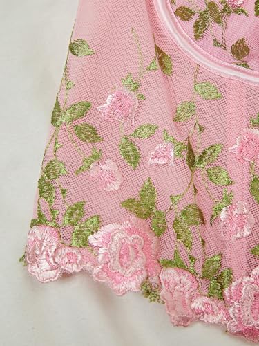 WDIRARA Women's Floral Embroidered Mesh Camisole Sheer Crop Top Tie Shoulder Sleeveless Bustier Corset Tops3