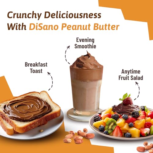 Image of DiSano Chocolate Peanut Butter Crunchy, 350g, 23g Protein & 6.4g Dietary Fibre, Tasty & Healthy Chocolate Spread for Breakfast & Snacks, Made with Premium Roasted Peanuts, Zero Cholesterol & Trans Fat