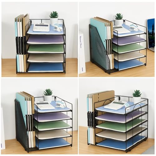 Pygocereri Schreibtisch Organizer und Zubehör, 5 stöckige Papierablage mit Aktenhalter, büro Organizer für Büro Bedarf Dokumentenablage (Schwarz)
