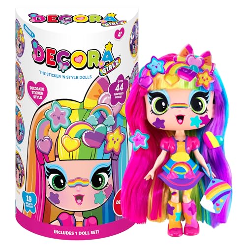 John Adams Decora Girlz Fashion Doll | DECORA 5" Sticker ’n’ Style Mini Doll with 44 Accessories | Customisable Outfits, Hair & Stickers | Collectable Cute Dolls & Accessories for Kids | Ages 4+