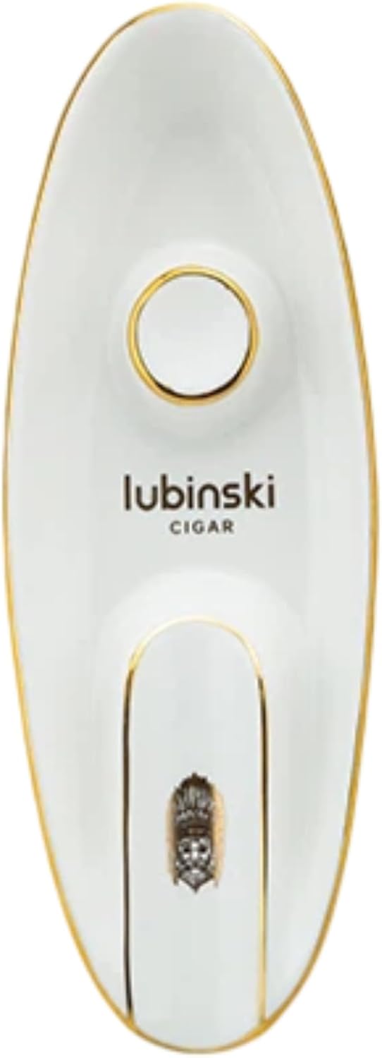 Premium Ceramic Cigar Ashtray, Large Wide Groove Desktop Ashtray with Hand-Painted Gold Accent, Heat-Resistant Non-Slip Decorative Ashtray for Home Bar, Office & Man Cave (03-White)