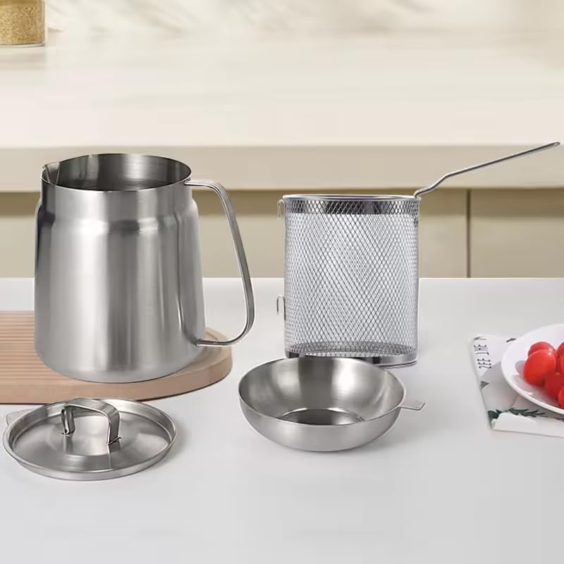 Stainless Steel Oil Dispenser with Filter and Frying Basket, 2/3.5-Liter, Heat Resistant, Rust-Proof, 118 oz