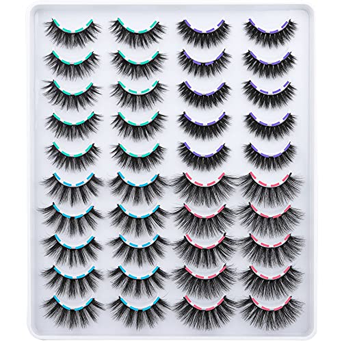 JIMIRE 20 Pairs False Eyelashes 4 Styles Medium Length Lashes Pack Fluffy Natural Volume Faux Mink Lashes Packs