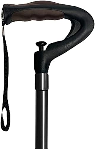Bastón para caminar con un botón para hombres y mujeres, ajuste hidráulico único de altura y mango de goma suave con correa para la muñeca
