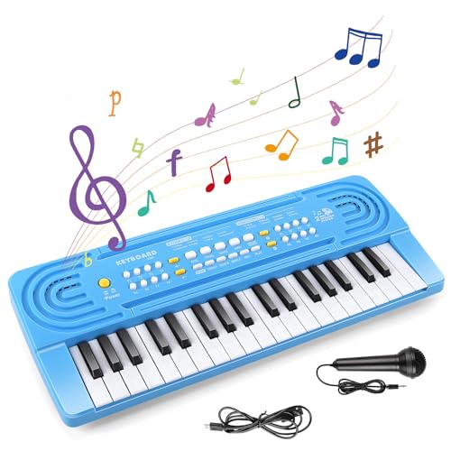 m zimoon Teclado Piano para Niños, 37 Teclas Piano Electrico Infantil con Micrófono, Piano Musical Portátiles Educativos Niños Cumpleaños Juguetes para 3 4 5 6 Años Niñas Niños ( Azul )