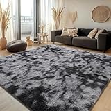 ASIinnsy Alfombra Salón Pelo Largo Shaggy Alfombras de Habitacion Modernas Grandes Gris Alfombra Antideslizante Suave para Dormitorio Comedor Alfombra de Felpa (200 x 200 cm, Gris Negro)