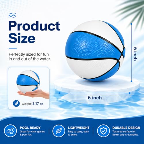 Image of 5 Pack 6 inch Mini Basketball Set - Lightweight 90g PVC Small Basketball for Toddlers Boys Girls Teenagers Floating Water Pool Basketball for Indoor Outdoor Swimming Pool Games Basketball Hoop & Goal