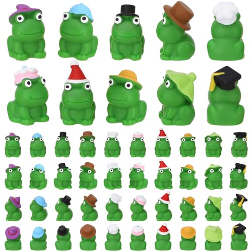 GGSTDDUP 50 Pcs Mini Resin Frogs Novelty Holiday Hat Frog Figures Collect All Frogs Wearing Hats Tiny Frog Party Favor for Birthday Graduation Party Halloween Christmas Beach Daily(10 Styles)