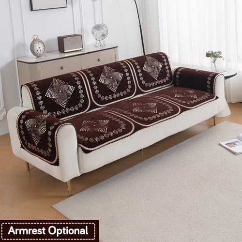 Image of HOKIPO Sheesh Brown Premium Chenille Jacquard Sofa Cover for 3 Seater for Seat & Back, 'Royal Aangan Series' (IN-1008-L5*2)