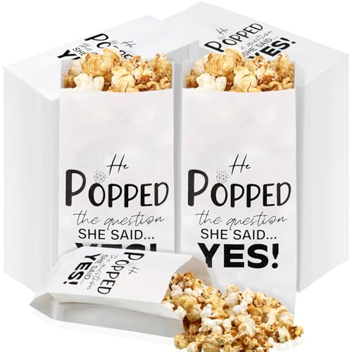 Image of Sunnychicc 200 pcs He Popped the Question Popcorn Bags Engagement Party Favors Wedding Bridal Shower Engaged Goody Snack Treat Bag Grease Resistant