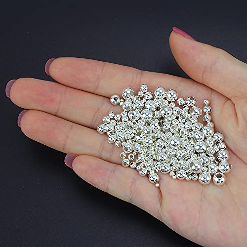 Lollibeads (R) Silver Plated Smooth Round Metal Beads Assorted Size Jumbo Pack 2100 Pcs #TOP3