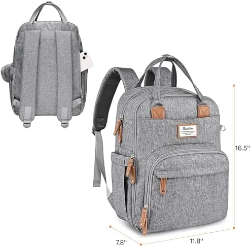 RUVALINO Diaper Bag Backpack - Multifunction Waterproof Travel Backpack, Baby Bag with Changing Pad & Stroller D-Ring & Pacifier Case - Travel Essentials & Baby Registry Search & Shower Gifts - Gray - 3