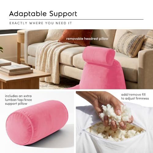 Image of Nestl Reading Pillow with Shredded Memory Foam Includes 2 Neck and Lumber Support Pillows, Designed for Sitting Up in Bed and Couch, Back and Arms Adjustable Support for Adult & Teens, Light Pink