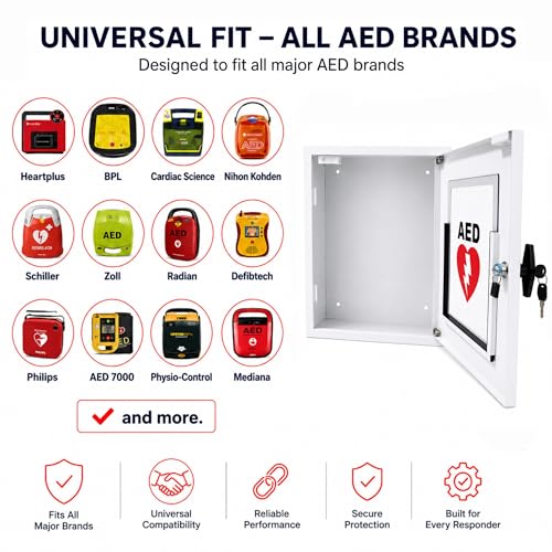 Image of Cabby ECO AED Cabinet with Alarm | Universal AED Wall Mount Cabinet | Heavy Duty Steel | Safety Lock with Keys | Polycarbonate Glass | Fits All AED Brands | Red & White