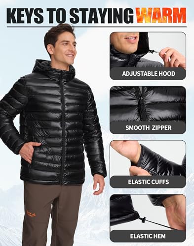 Image of Pioneer Camp Mens Lightweight Packable Puffer Jacket Hooded Insulated Thermal Puffy Winter Jackets for Running Travel