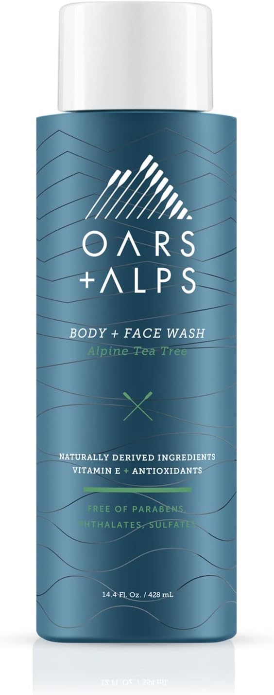 Oars + AlpsMens Body and Face Wash, Naturally Derived Skin Care Infused with Vitamin E and Antioxidants, Vegan and Gluten Free, Alpine Tea Tree, 1 Pack