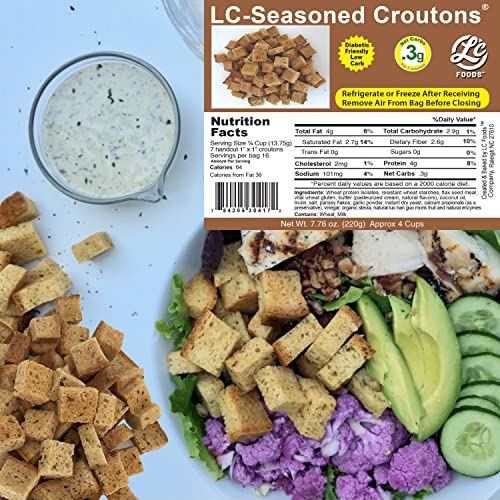 Lc Foods Crispy Seasoned Croutons With Real Butter & Garlic | No Sugar Added | Diabetic Friendly | Fresh Baked | Add Delicious Crunch To Your Meal For Soups, Salads & Stuffing (7.76 Oz) #TOP5