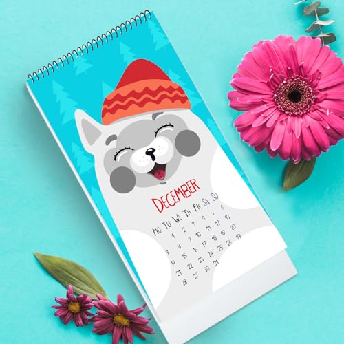 Image of PAPER PLANE DESIGN 2026 Table Calendar - Cute Dog Theme Desk Calendar | 4x8 Inch Spiral Stand for Pet Lovers, Home, Study Table & Office Decor