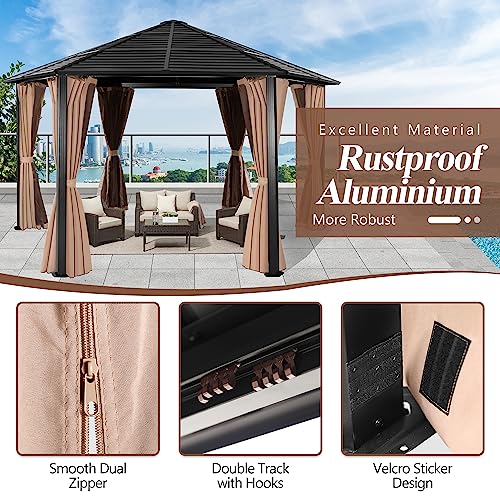 Gartoo 13X13Ft Hexagonal Hardtop Gazebo - Outdoor Hardtop Gazebo With Private Curtains & Breathable Mesh Screen For Garden, Poolside, Backyard, Lawn #TOP3