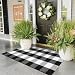 KIMODE Cotton Plaid Rug Black/White Hand-Woven Buffalo Checkered Floor Mats 24'' x 51'', Washable Carpet for Porch Doormat Kitchen Rugs