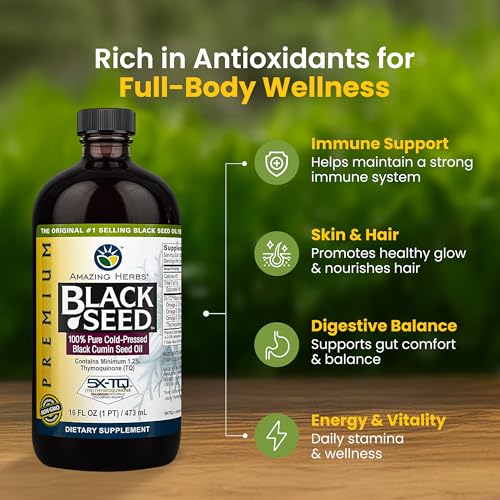 image for Amazing Herbs Premium Black Seed Oil - Cold Pressed Nigella Sativa Aid