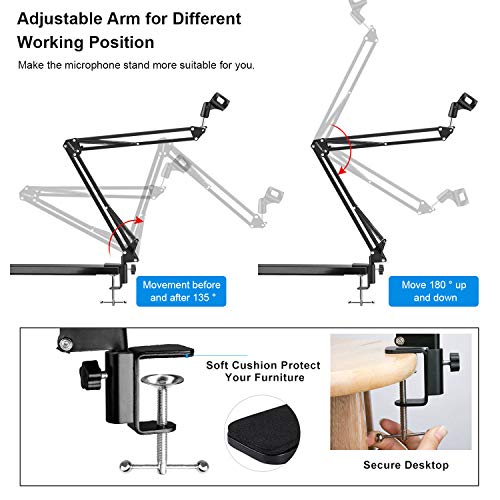 Microphone Suspension Mic Clip Adjustable Boom Studio Scissor Arm Stand For Blue Yeti Snowball, Constructed With Premium Quality Metals For Professional Streaming, Voice-Over, Recording,Games - Thumbnail 2