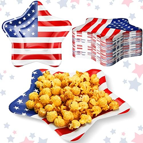 Sunnyray 100 Pcs Patriotic Paper Plates 9 Inch Dessert Star Shape Plates Disposable American Flag 4th of July Tableware USA Star Serving Trays for Cookies Barbecues Picnics Holidays Party Supplies