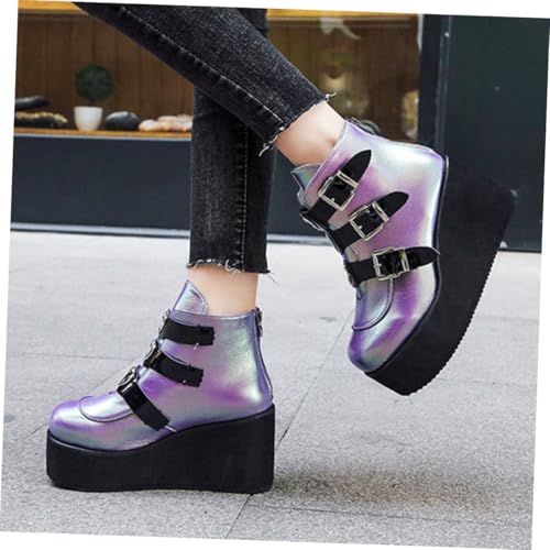 Bottes à talons épais au style simple et pourpre chic TEHAUX - 7